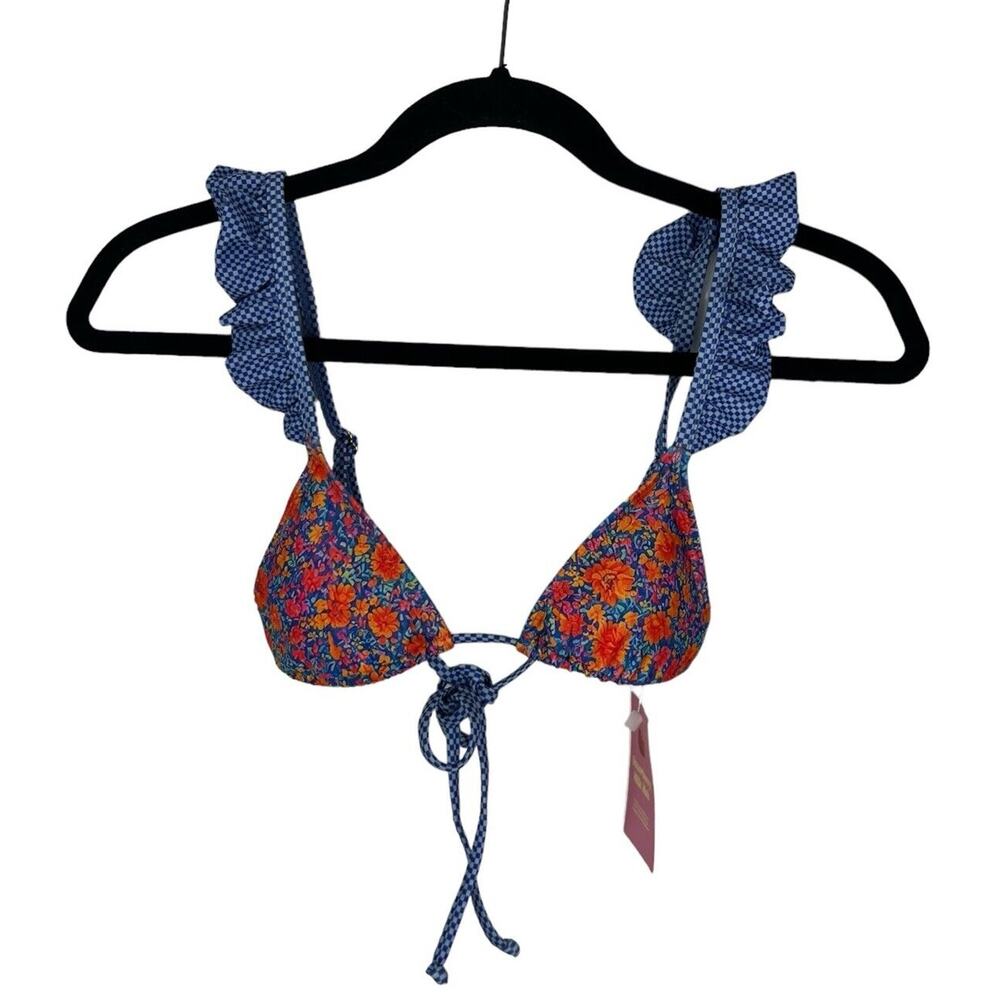 NEW Strawberry Milk Mob Bikini Cora Top Size XS Floral Print Ruffle Tie Swim